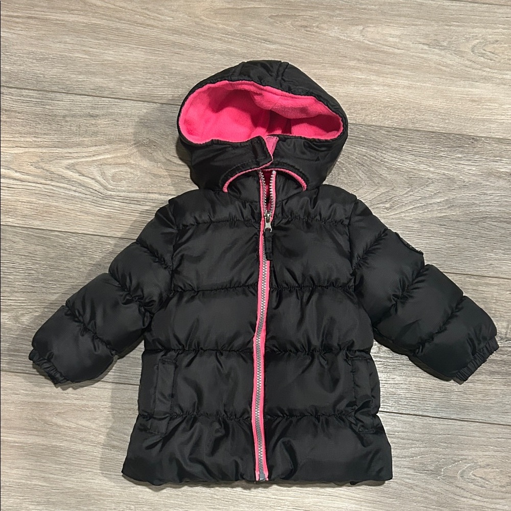 Pink Platinum Black Jacket with Vibrant Pink Lining Size 2T‎